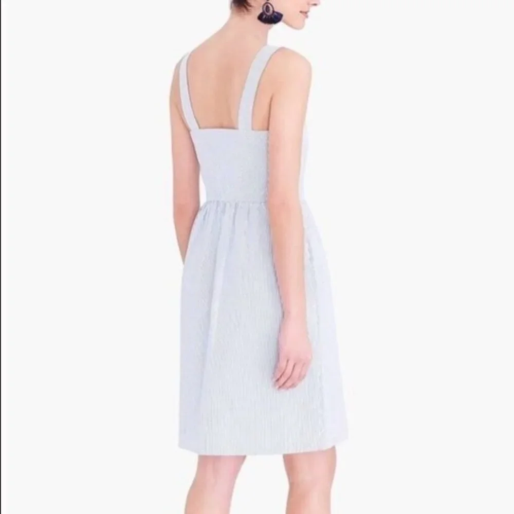 J. Crew Button Front‎ Blue White Striped Seersucker Dress Size 0